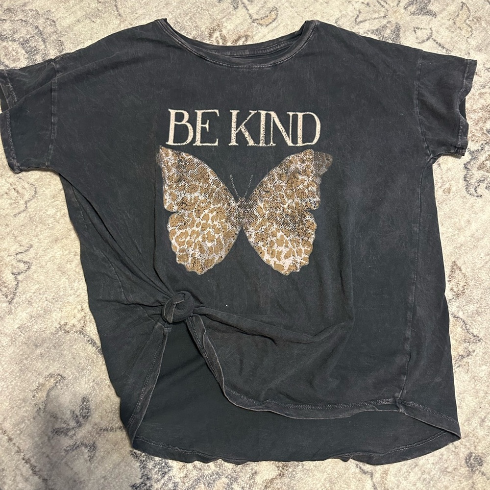 Three Bird Nest Be Kind Mineral Washed Butterfly Tee in Black and Brown - Picture 2 of 3